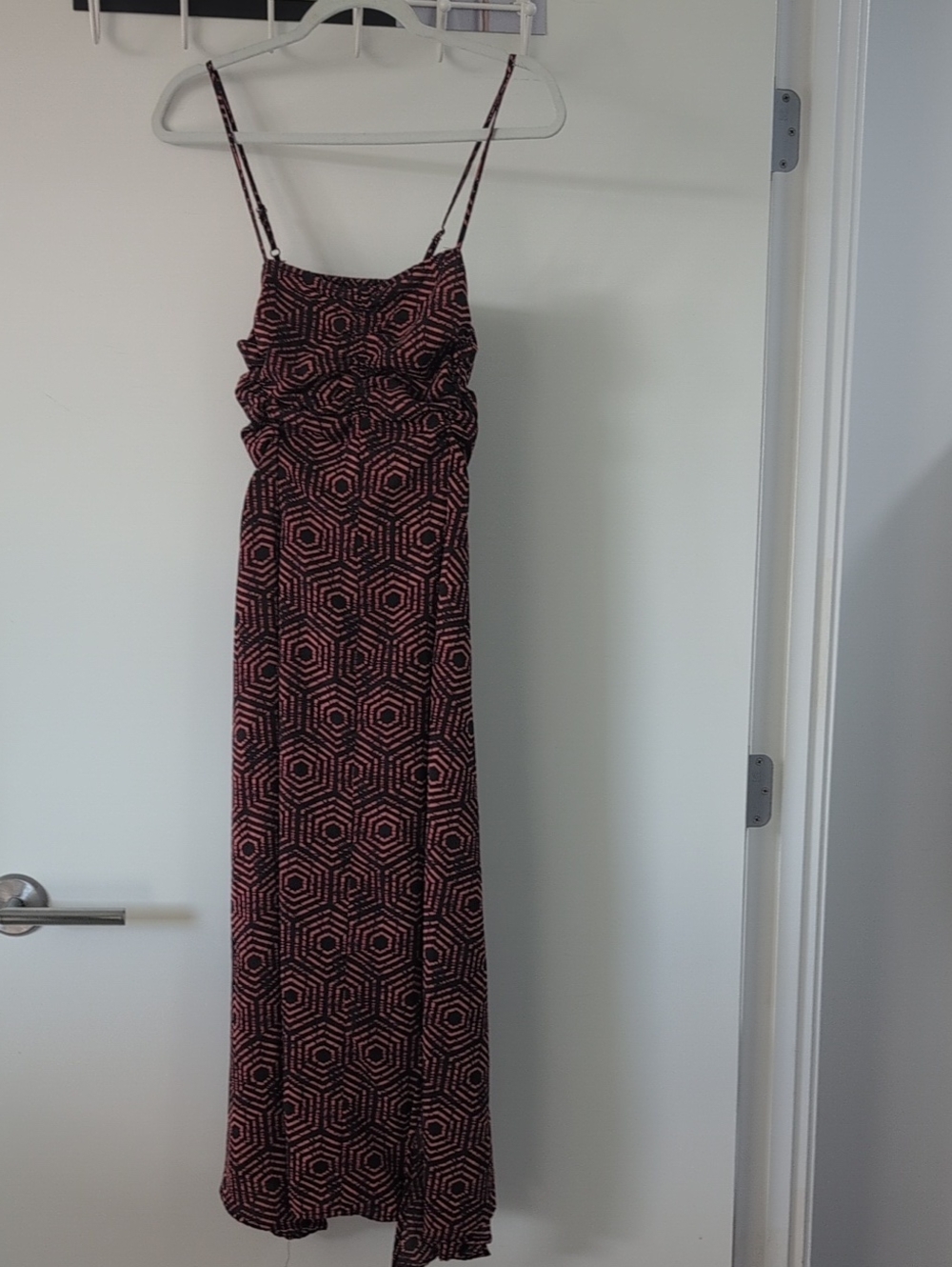 Urban Outfitters Black and Pink Geometric Spaghetti-Strap Maxi Dress